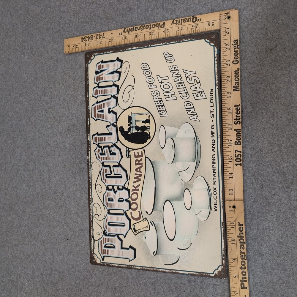 Vintage Wilcox Stamping Porcelain Cookware Metal Sign St Louis Retro Wall Decor - Picture 2 of 3